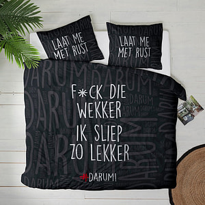 Dekbedovertrek #DARUM! F*ck die wekker! Dekbedovertrek - Lits-Jumeaux (240x220 cm) - Zwart Microvezel - Dessin: Tekst