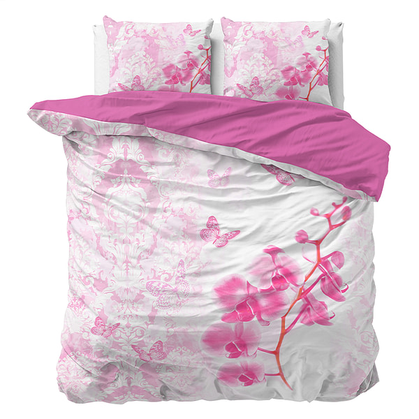 Dekbedovertrek Dream Orchid - Lits-Jumeaux (240x220 cm) - Wit & Roze Katoen - Dessin: Bloemen