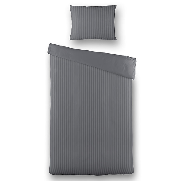 Dekbedovertrek Embossed Stripes - Eenpersoons (140x220 cm) - Antraciet Microvezel - Dessin: Strepen - Luna Bedding - Dekbed-Discounter.nl