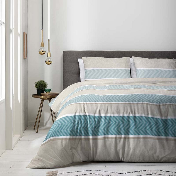 Dekbedovertrek Luna Herringbone Stripes - Lits-Jumeaux (240x220 cm) - Groen Katoen - Dessin: Strepen - Luna Bedding - Dekbed-Discounter.nl