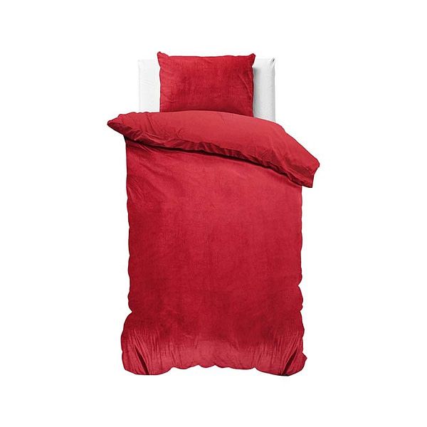 Dekbedovertrek Velvet Uni - Eenpersoons (140x220 cm) - Rood Polyether - Dessin: Effen - Sleeptime - Dekbed-Discounter.nl