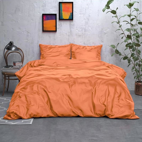 Dekbedovertrek Satijn Geweven Uni - Eenpersoons (140x220 cm) - Oranje Microvezel - Dessin: Effen - Sleeptime Elegance - Dekbed-Discounter.nl