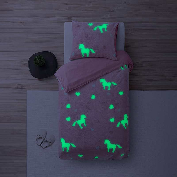 Dekbedovertrek Glow in the Dark Dekbedovertrek - (x cm) - Roze Polyether - Dessin: Dieren - Sleeptime - Dekbed-Discounter.nl