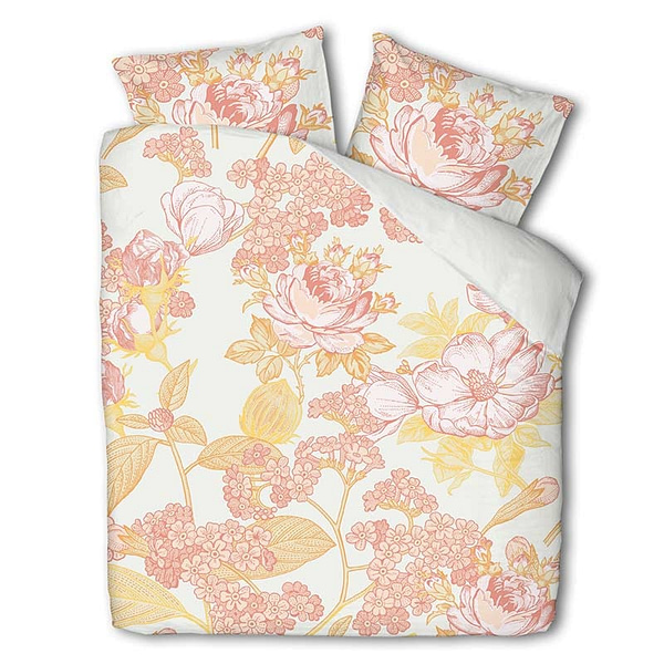 Dekbedovertrek Luna Pastel Flower Dekbedovertrek - Tweepersoons (200x220 cm) - Wit & Roze Katoen - Dessin: Bloemen - Luna Bedding -