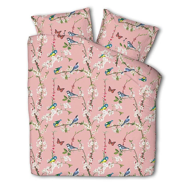 Dekbedovertrek Luna Bird Blossom Dekbedovertrek - Tweepersoons (200x220 cm) - Roze Katoen - Dessin: Dieren - Luna Bedding - Dekbed-Discounter.nl